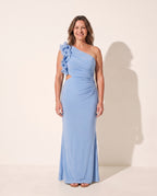 Verena | Wedding Guest Dresses With Sleeves Ruffle One Shoulder — Sky Blue