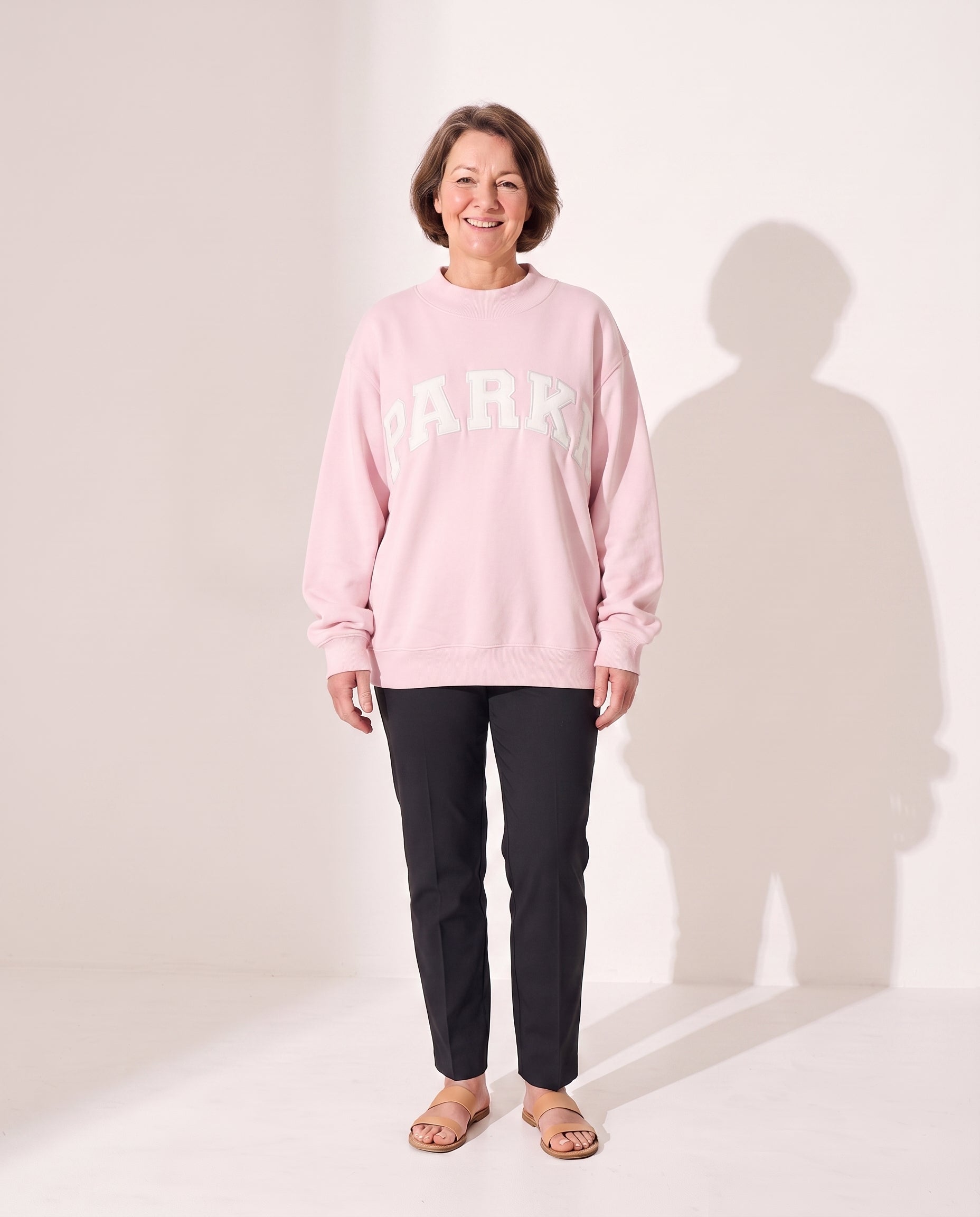 Vivienne | Women Varsity Jacket Oversized Fleece Hoodie — Soft Pink with White Letters