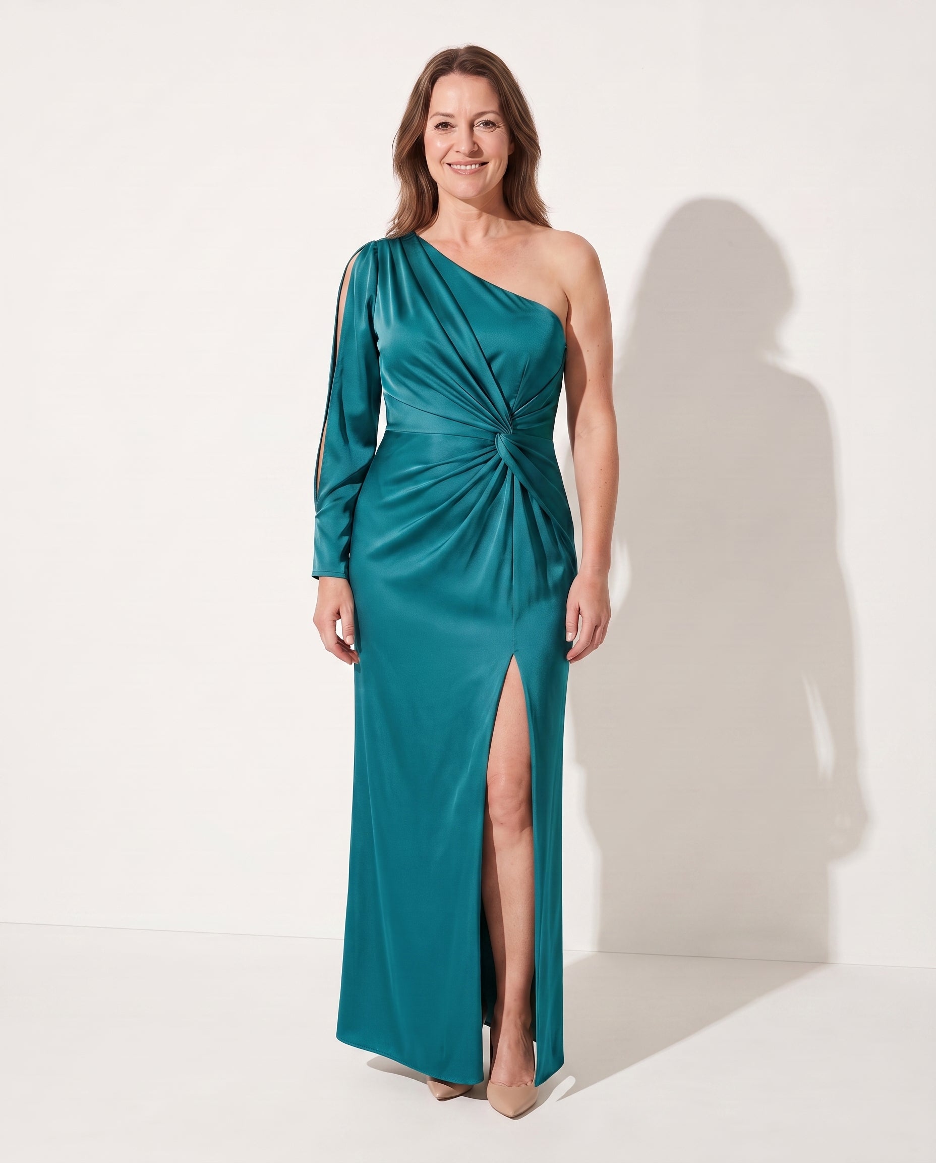 Iliana | One Shoulder Evening Maxi Dresses For Women — Turquoise