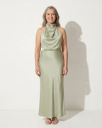 Daphne | Cinderella Cowl Neck Slip Wedding Dress Midi — voorkant