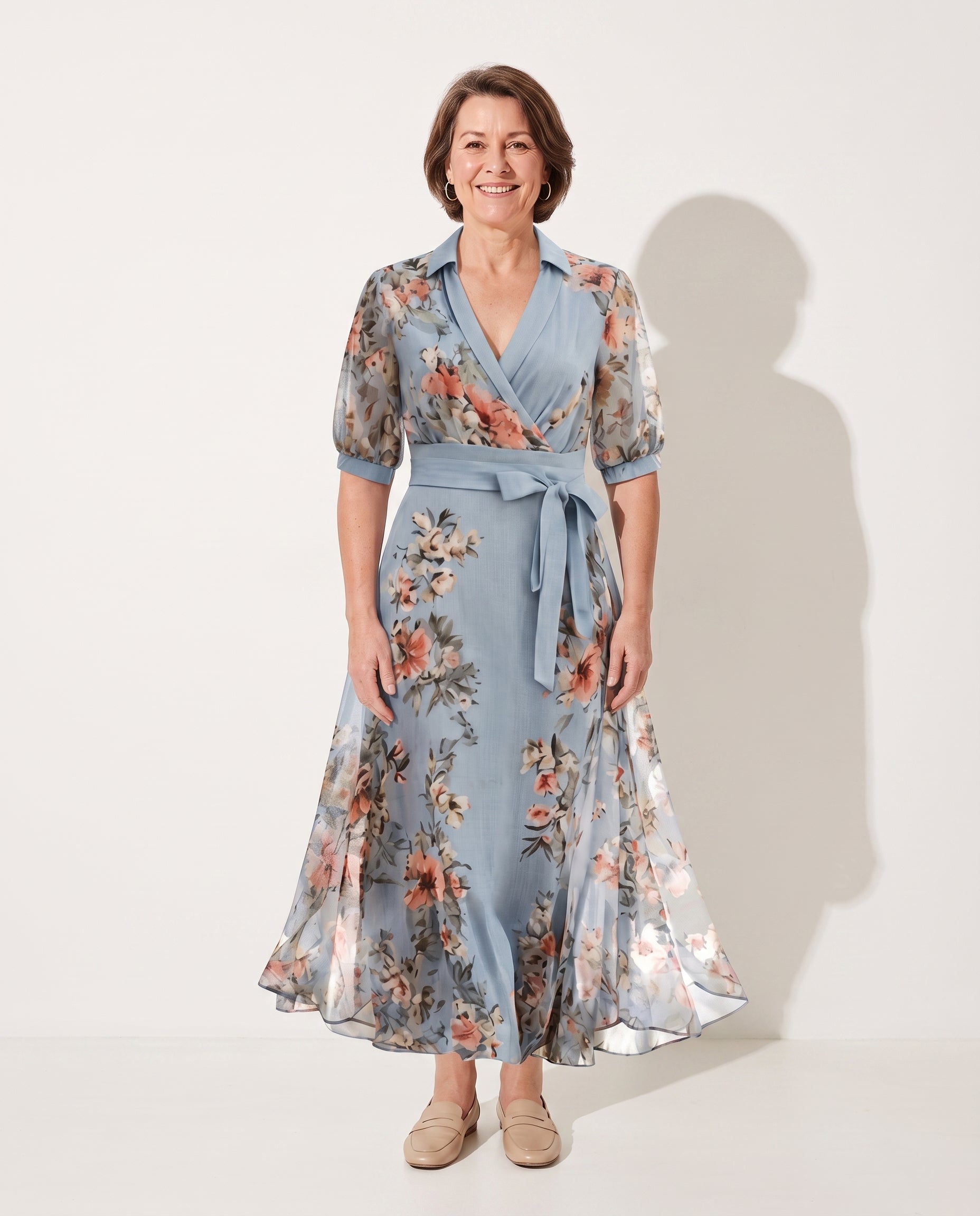 Esmee | Floral Bridesmaid Dresses Flowing Maxi Blue — voorkant