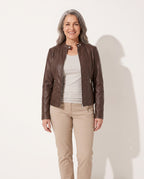Helena | Womens Motorcycle Jacket in Premium Vegan Leather — voorkant