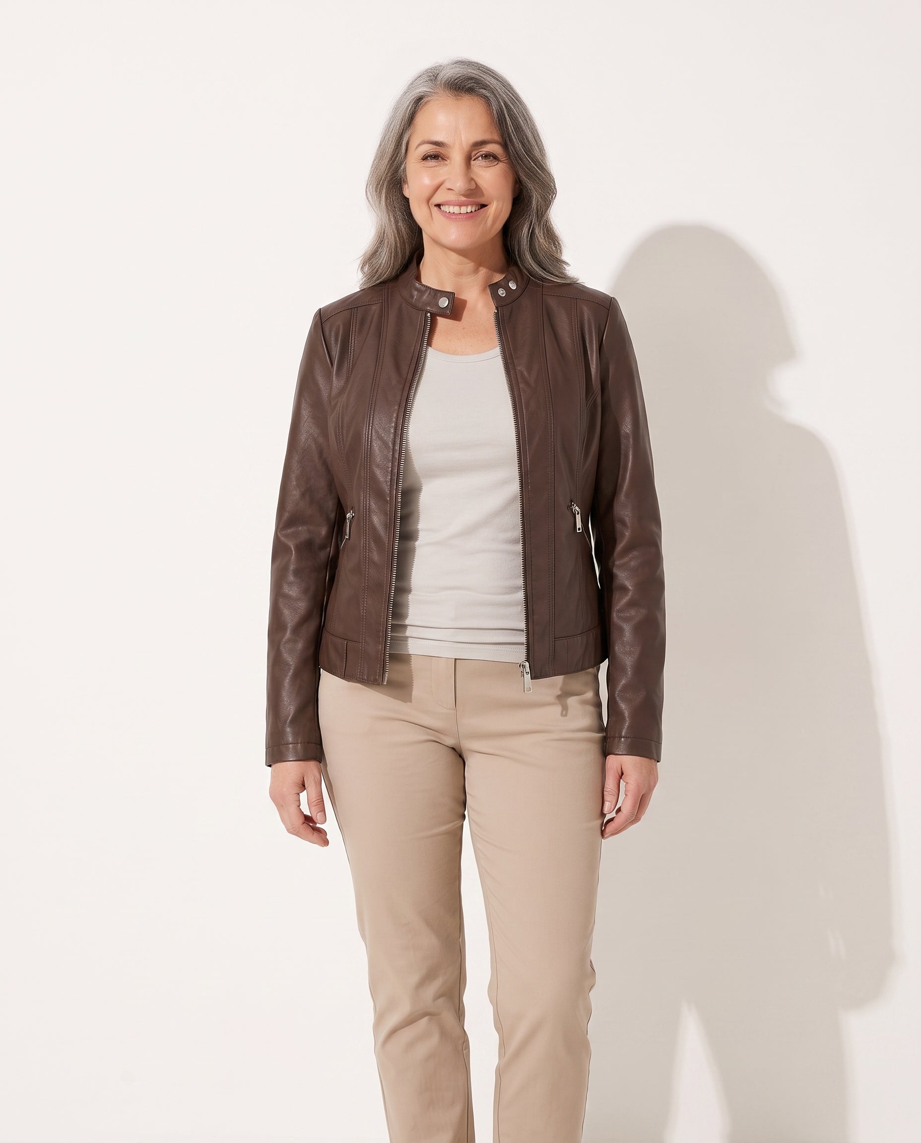 Helena | Womens Motorcycle Jacket in Premium Vegan Leather — voorkant
