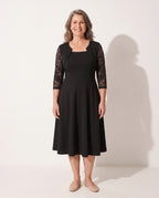 Maelys | Long Sleeve Lace A-Line Wedding Guest Midi Dresses — voorkant