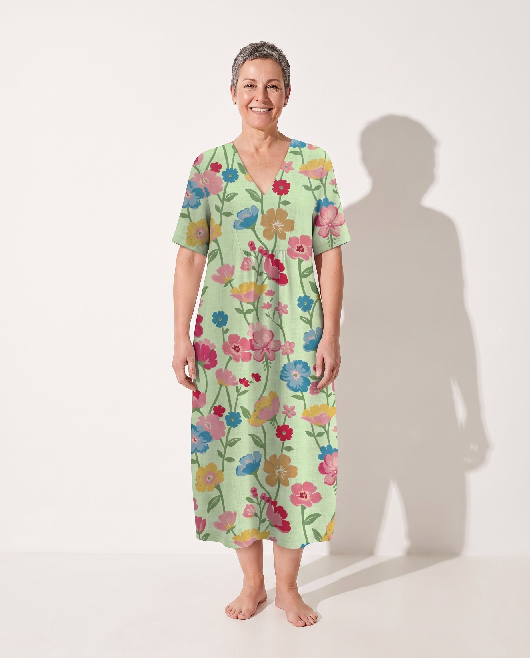 Theodora | Floral Long Sleeve Midi Dress for Garden Parties — voorkant
