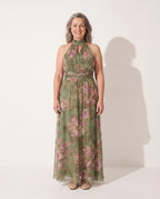 Sylvie | Autumn Wedding Guest Dresses Halter Neck Maxi Floral — voorkant