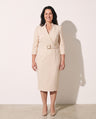 Philippa | Long Sleeve V-Neck Belted Midi Dress Workwear
