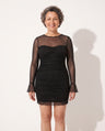 Daphne | Black Ruched Bodycon Mini Dress Long Sleeve Cocktail