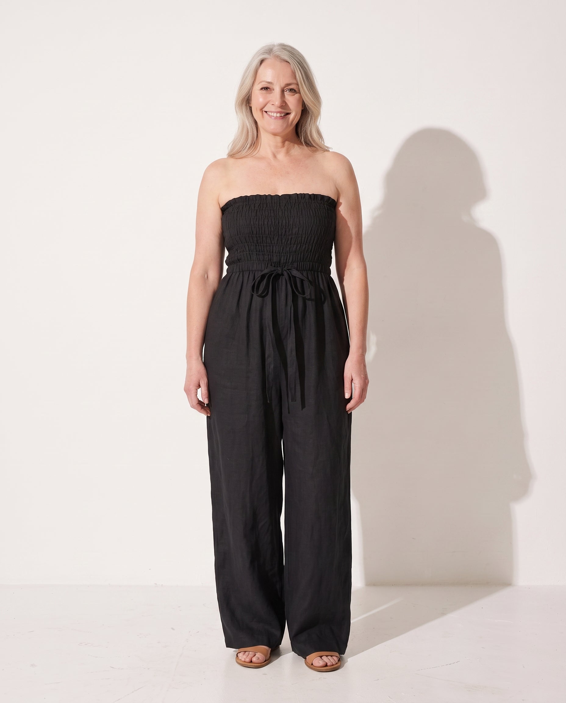 Dominique | Strapless Wide Leg Linen Jumpsuit Women Holiday — voorkant