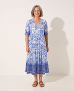 Ophelia | Long Sleeve Floral Midi Dress Wedding Guest — voorkant