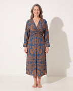 Helena | Long Sleeve Wrap Dress Midi Print Wedding Guest — voorkant