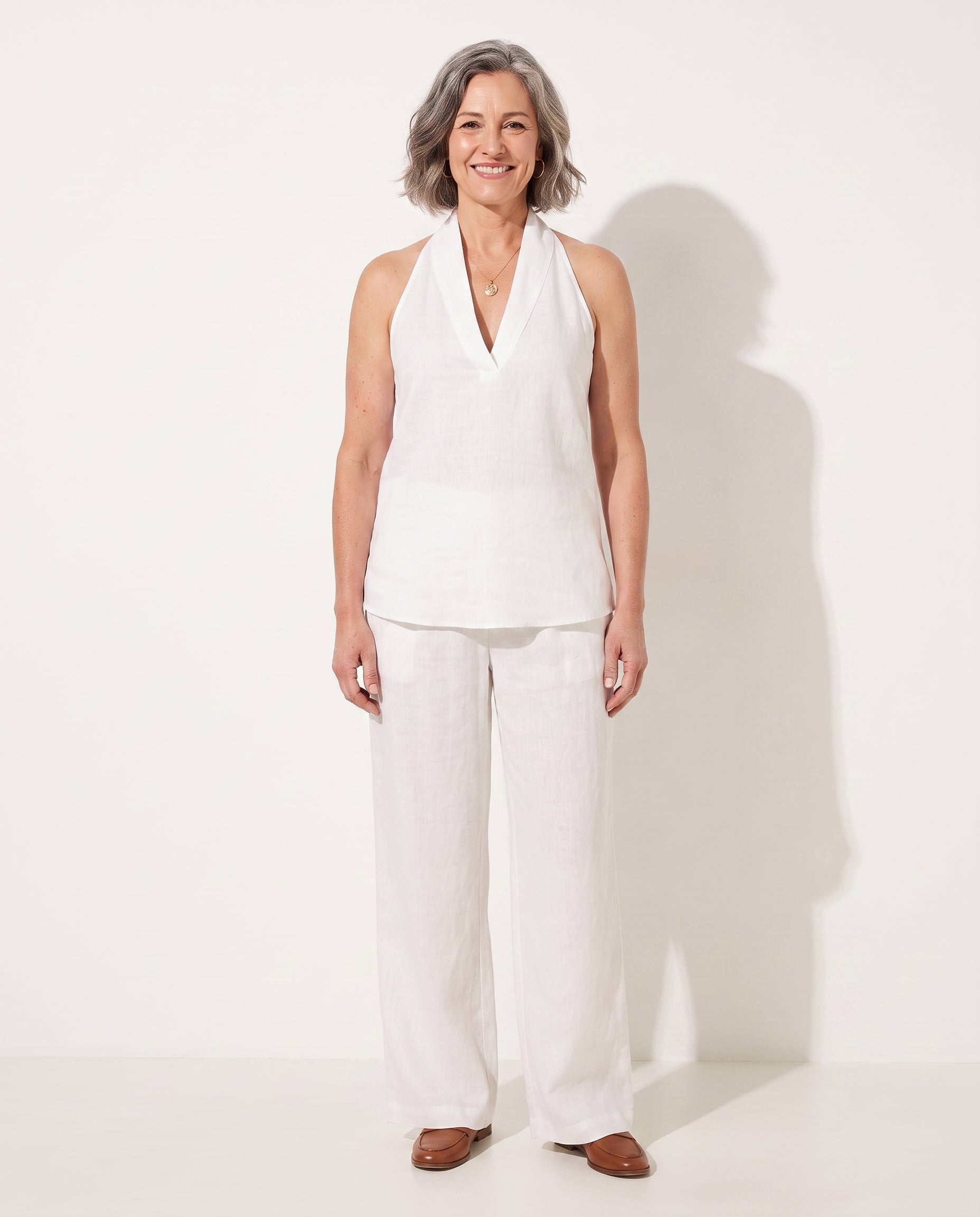 Josephine | Camel Wide Leg Trousers Halterneck Co-Ord Set — voorkant