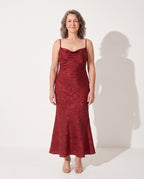 Lucienne | Floral Jacquard Cowl Neck Evening Maxi Dresses — voorkant