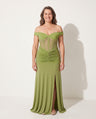 Camille | Off Shoulder Ruched Mesh Evening Maxi Dresses