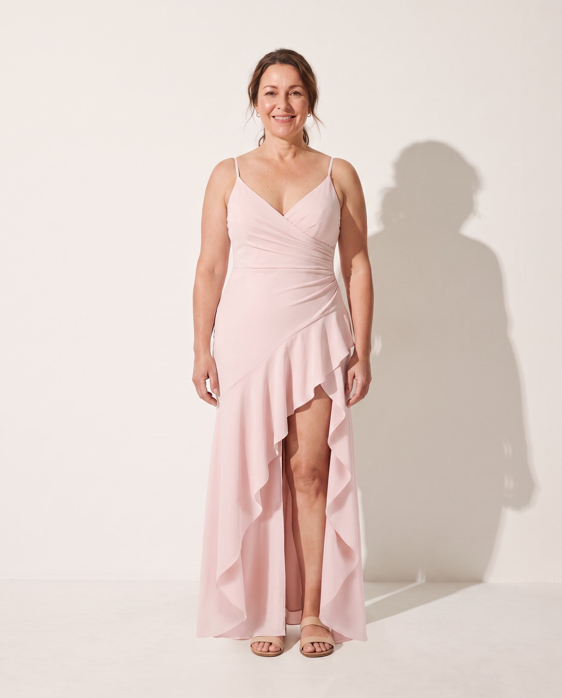 Rosalind | Long Sleeve Satin Maxi Dress Cowl Neck Evening Gown — voorkant