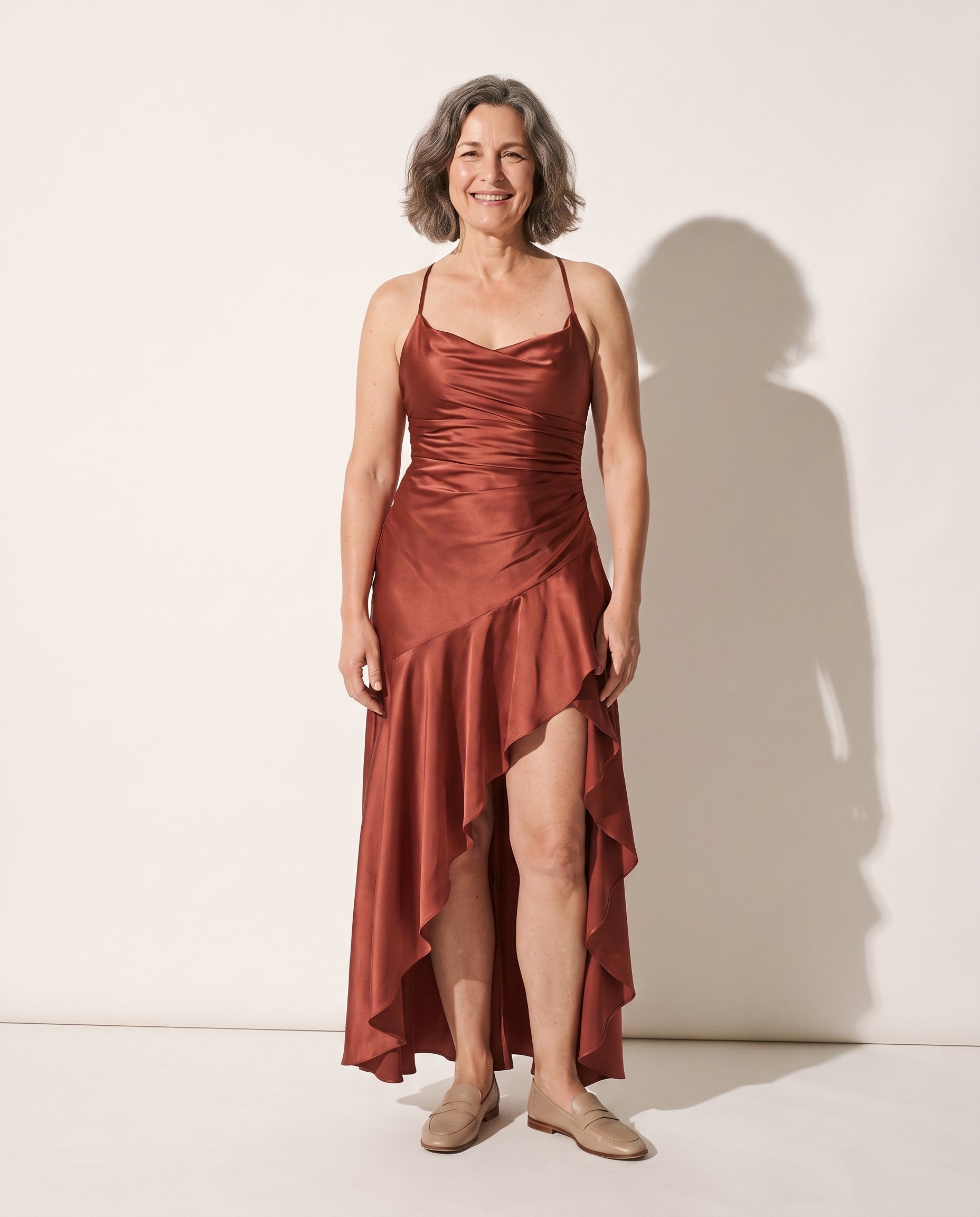 Henriette | Women Cowl Neck Satin Slip Maxi Dress — voorkant