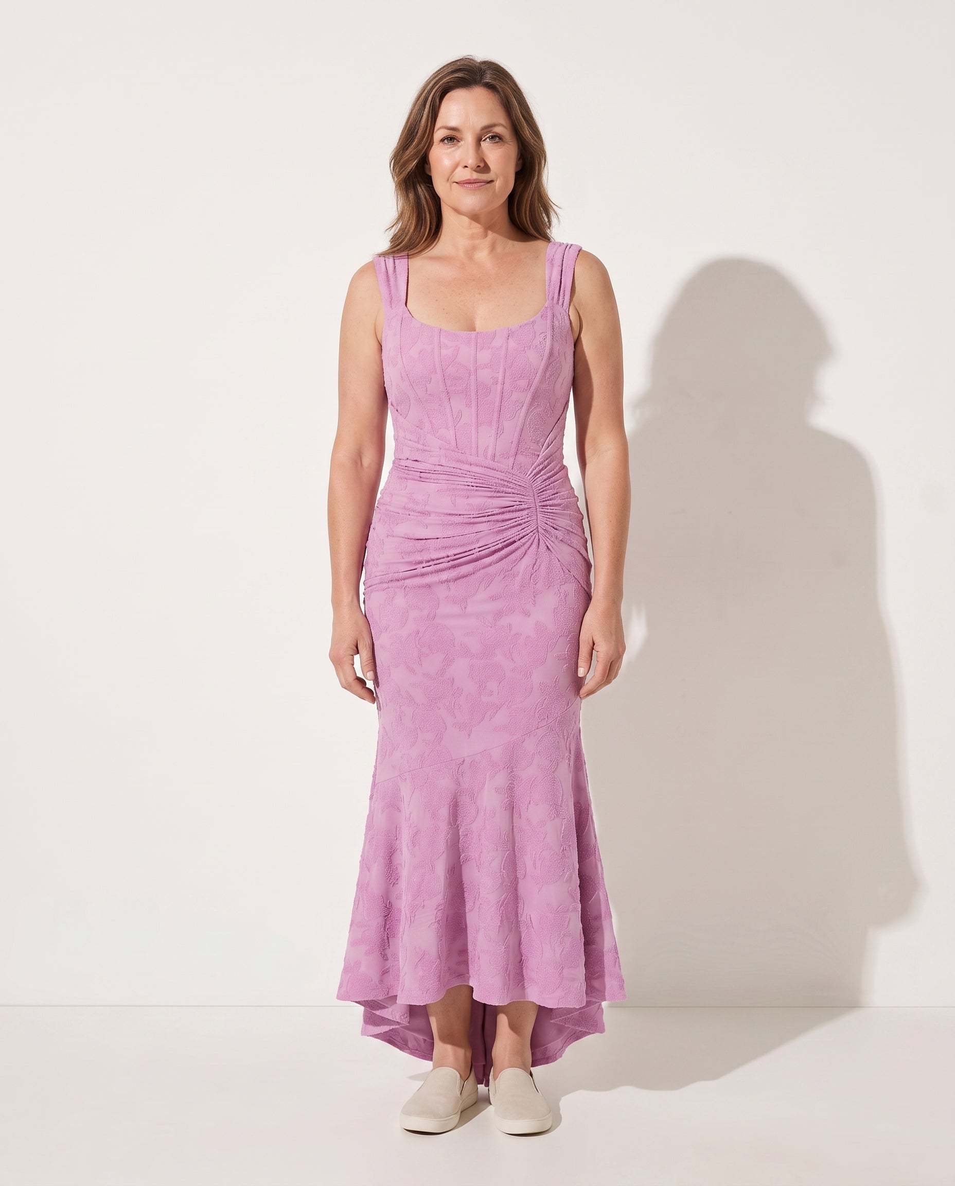 Hermione | Ruched Square Neck Evening Maxi Dresses — voorkant