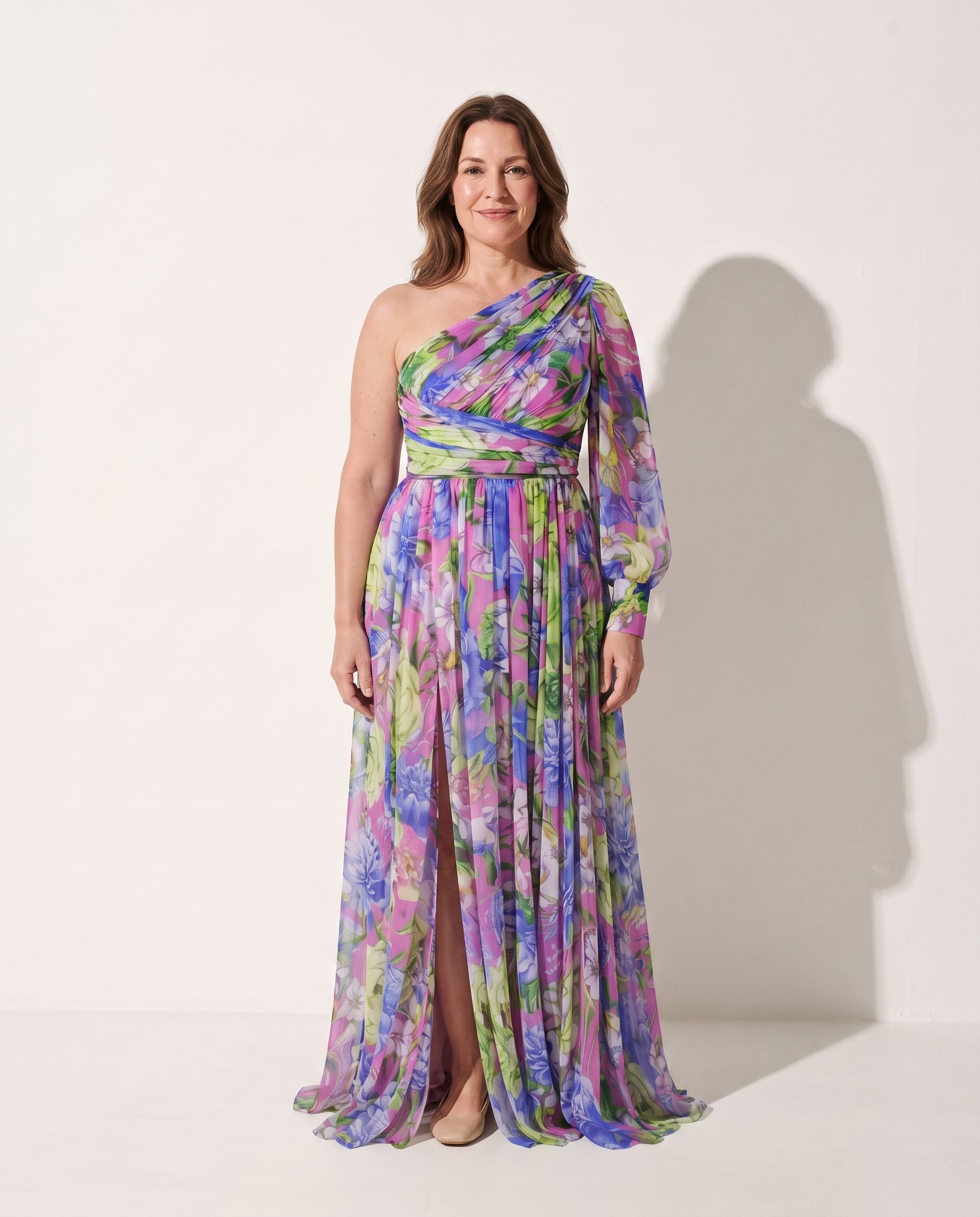 Penelope | Long Sleeve Floral Wedding Guest Maxi Dress — voorkant