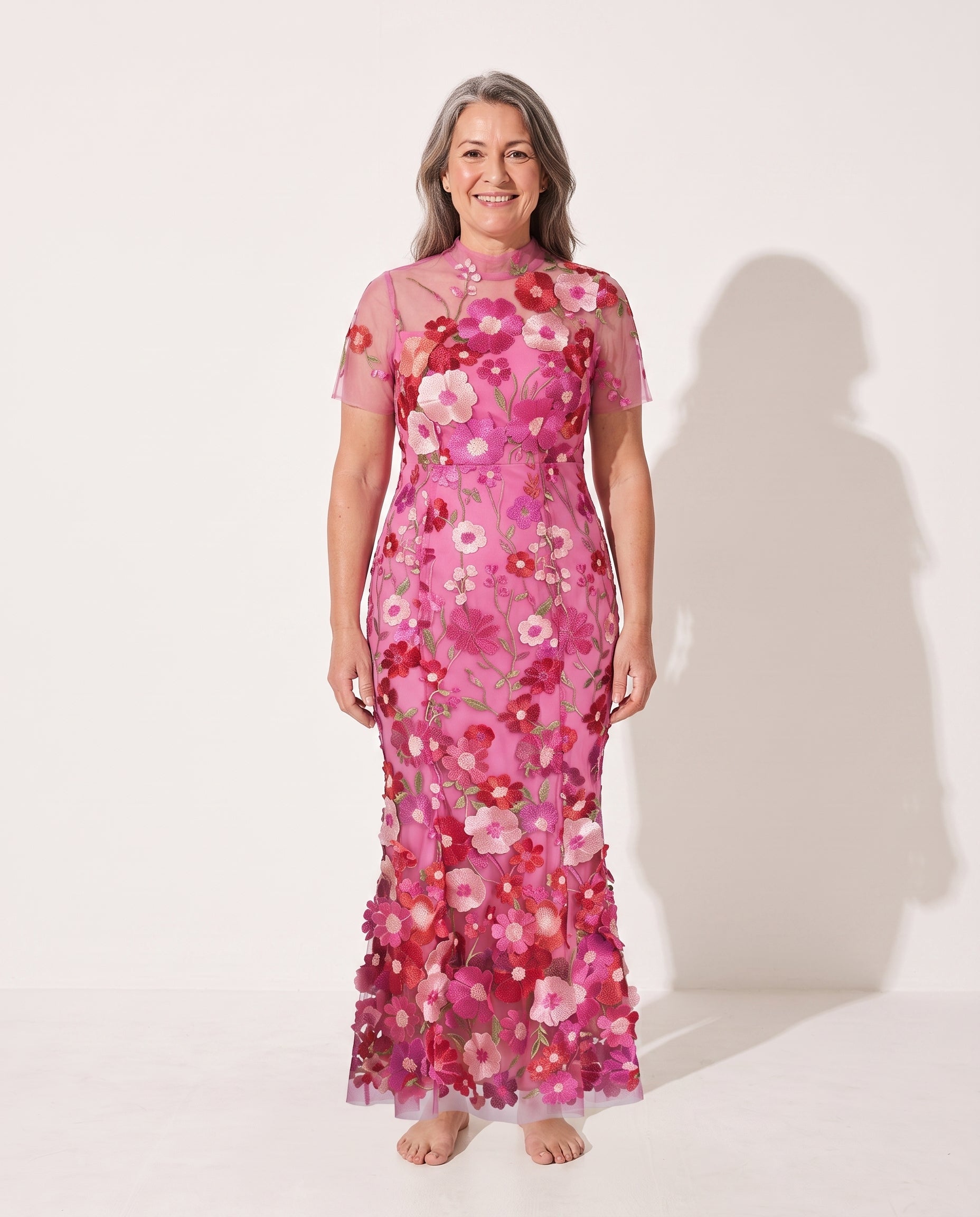 Agathe | Floral Appliqué Autumn Wedding Guest Dresses Midi — voorkant