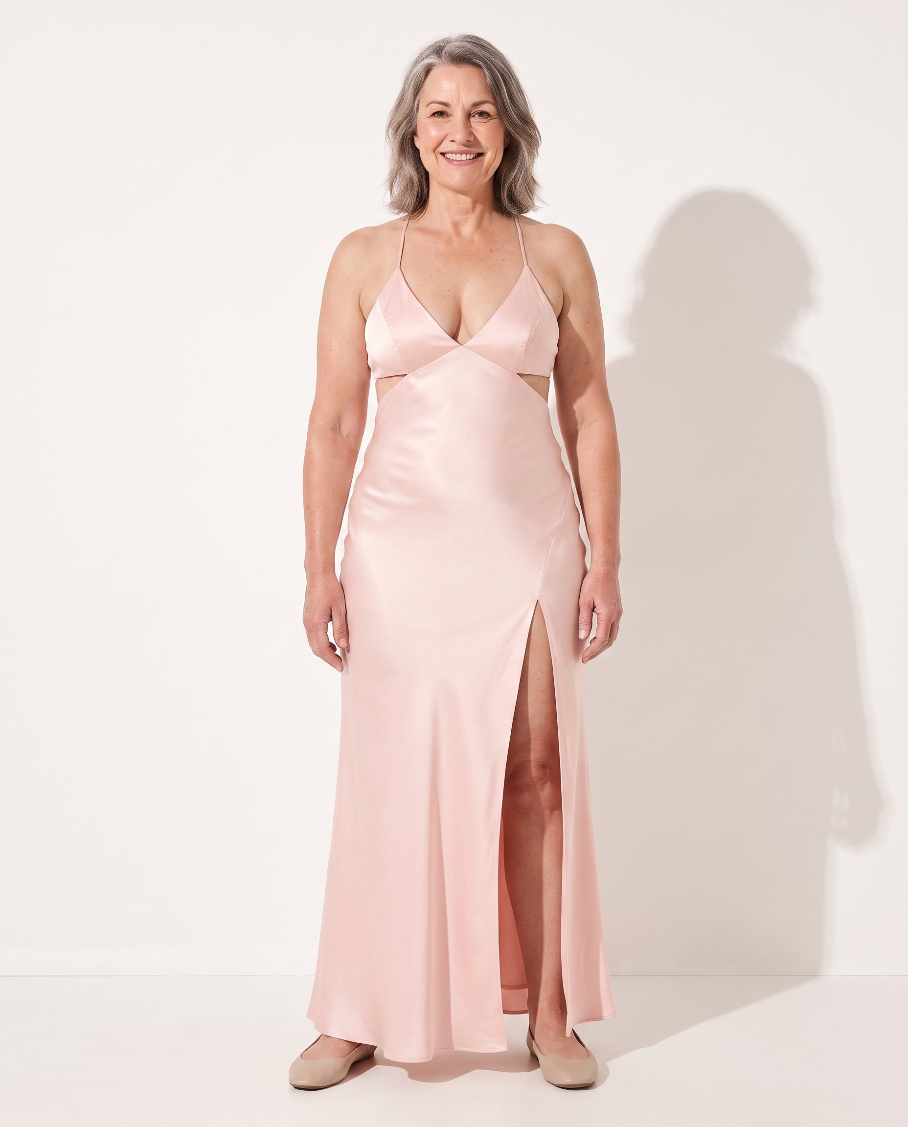 Penelope | Long Sleeve Satin Maxi Dress Evening Occasions — voorkant