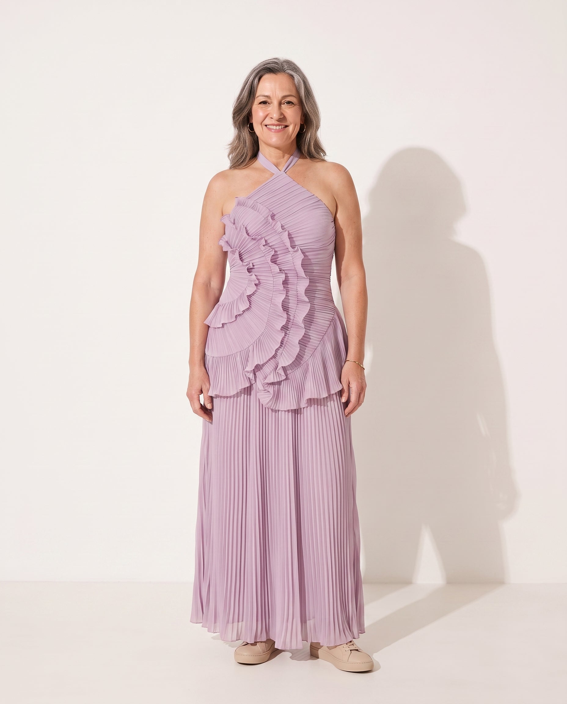Iliana | Winter Wedding Guest Dresses With Pleated Ruffles — voorkant