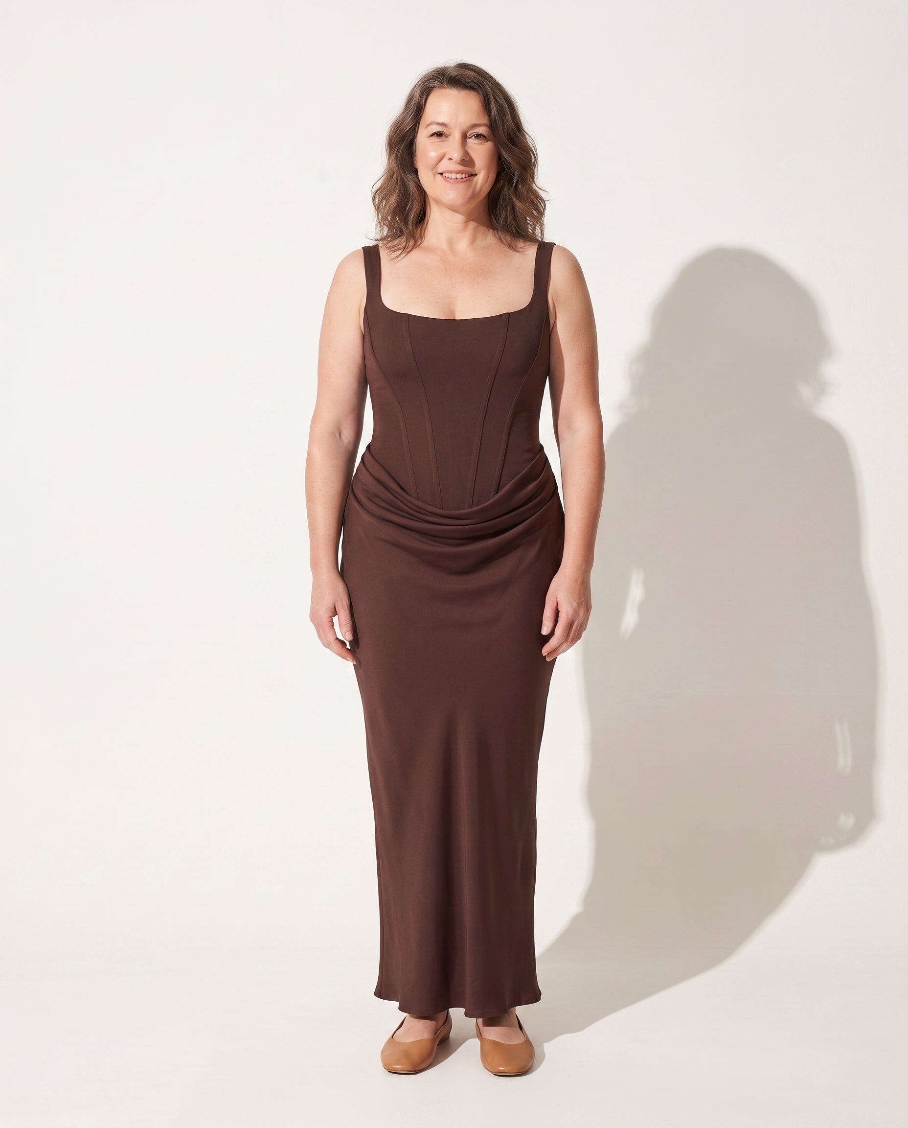 Nadia | Square Neck Winter Wedding Guest Dresses Bodycon Maxi — voorkant
