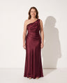 Lucienne | Long Sleeve Satin Dress One Shoulder Corset Maxi