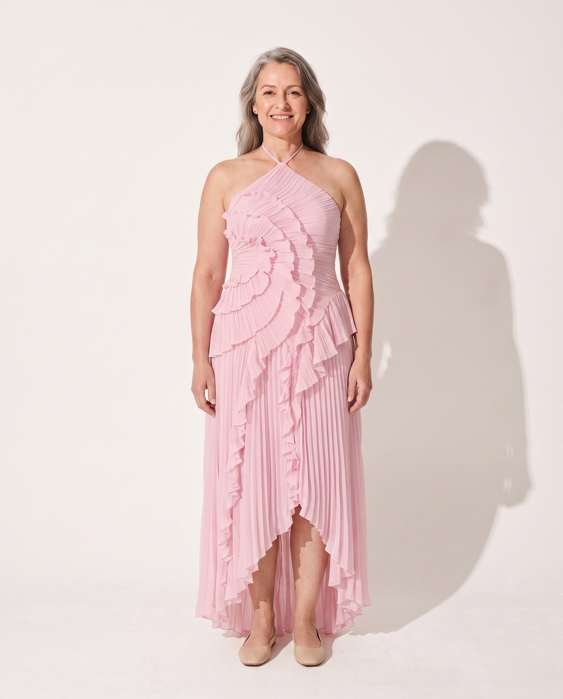 Berenice | Halter Evening Maxi Dresses With Ruffle Detail — voorkant