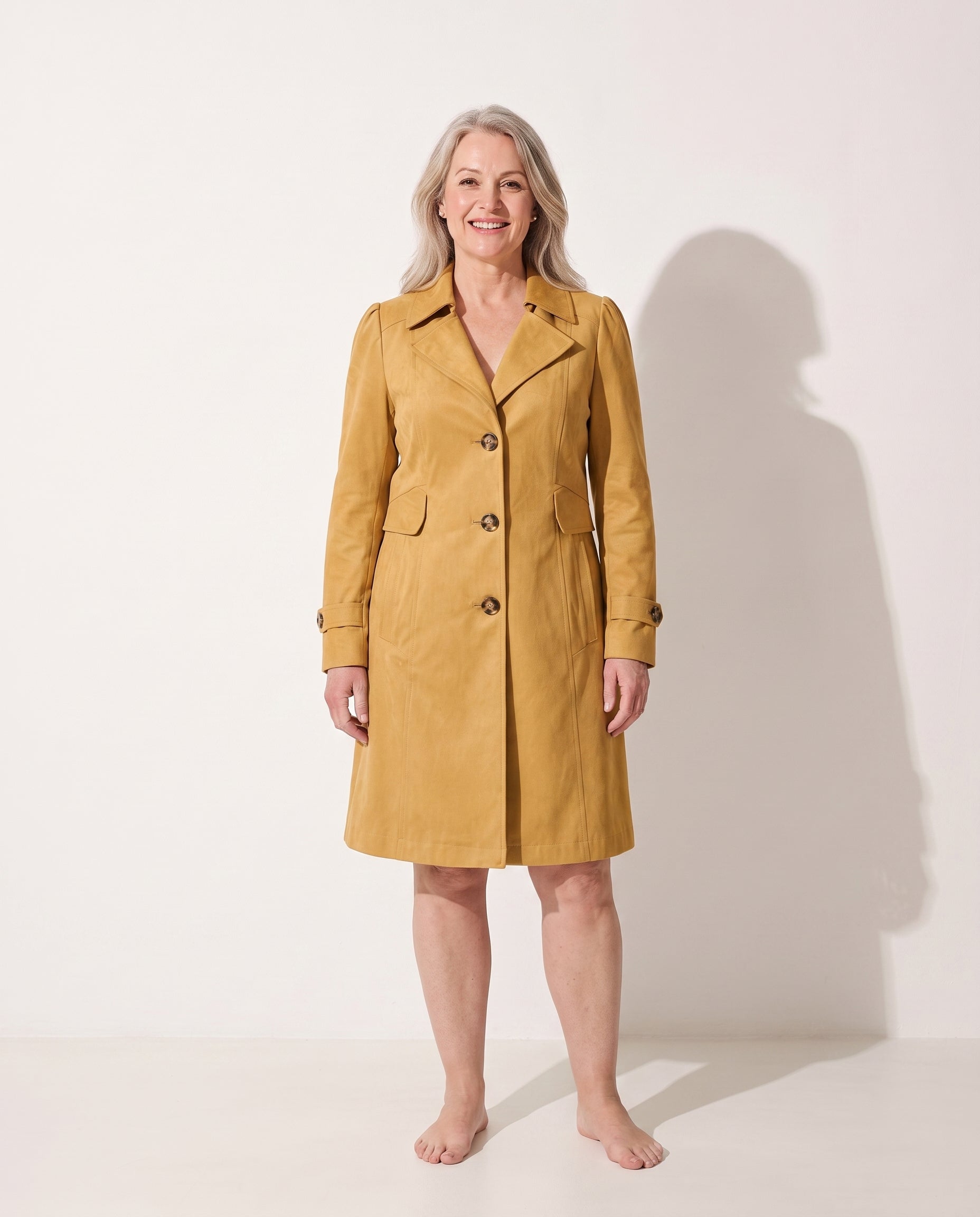 Solene | Womens Leather Trench Coat Tailored Long Blazer — voorkant