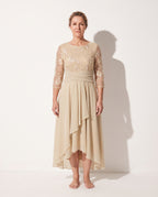 Henriette | Gold Sequin Dress Flowing Chiffon Occasion — voorkant