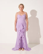 Hermione | Ruffle Spaghetti Strap Evening Maxi Dresses — voorkant