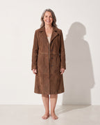 Solene | Womens Longline Coat Tailored Suede-Effect Winter — voorkant
