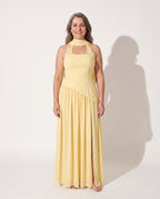 Solene | Black Strapless Scarf Neck Maxi Dress — voorkant