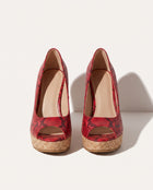 Dominique | Black Strappy Wedge Heels With Snakeskin Print
