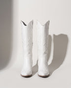 Genevieve | Western Leather Knee High Block Heel Boots Black Brown — voorkant