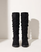 Flavie | Chunky Knee High Wide Fit Slouchy Boots — voorkant