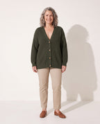 Henriette | Cream Cable Knit Cashmere V Neck Oversized Cardigan Sweater — voorkant