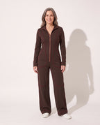Rosaline | Long Sleeve Wide Leg Denim Jumpsuit Strapless White — voorkant