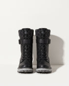 Faustine | Black Leather Winter Snow Boots Knit Cuff