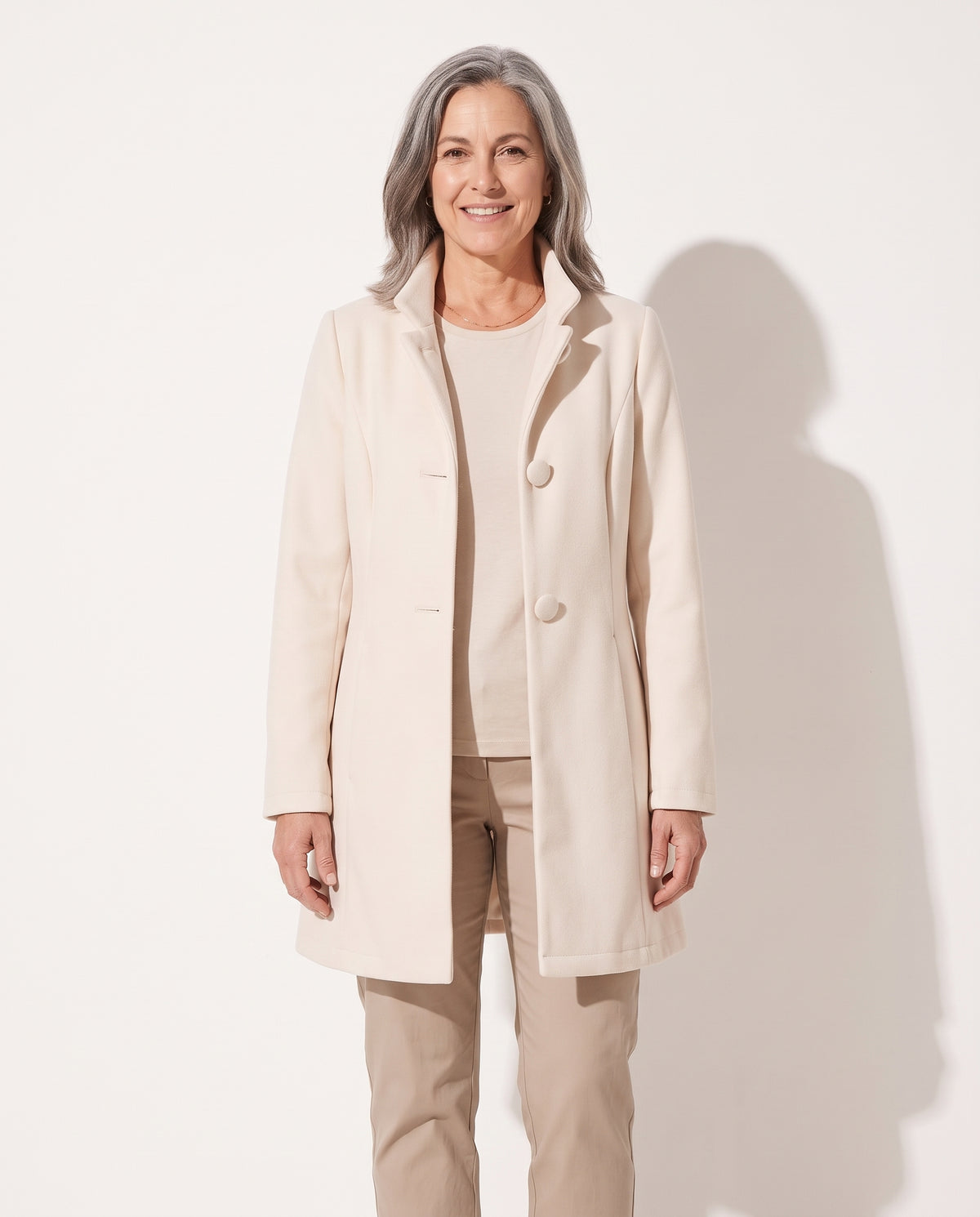 Clemence | Pink Wool Coat Cream Camel Brown Stand Collar — voorkant