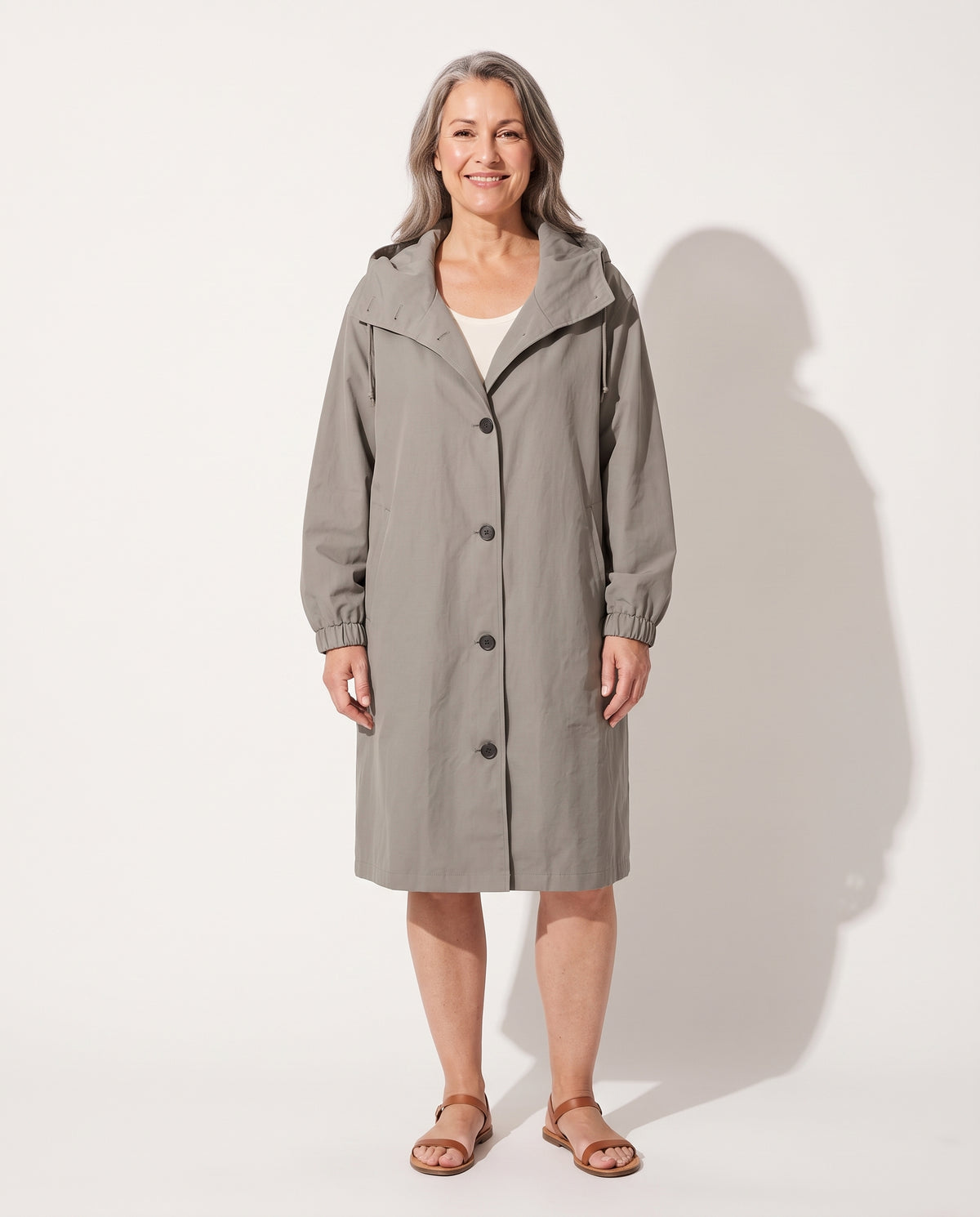 Evangeline | Waterproof Wool Black Long Trench Rain Coat — voorkant