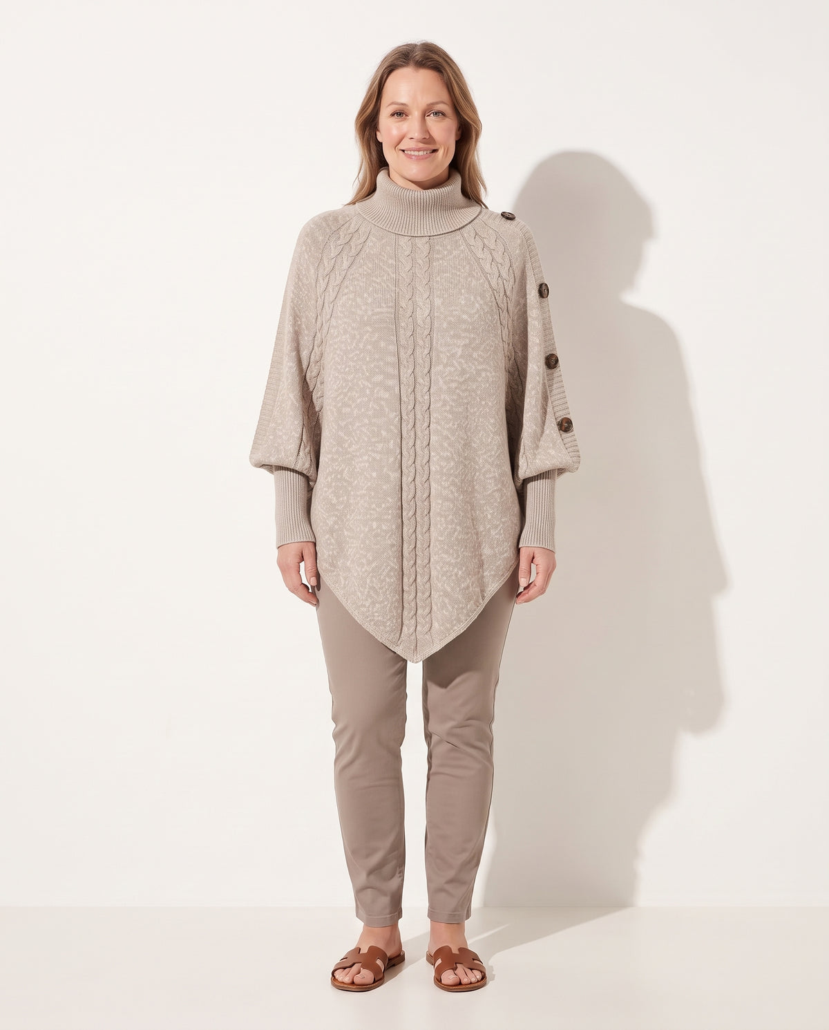 Cosima | Oversized Cable Knit Chunky Turtleneck Long Cardigan Sweater — voorkant