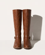 Manon | Black Leather Knee High Riding Boots With Ankle Strap — voorkant