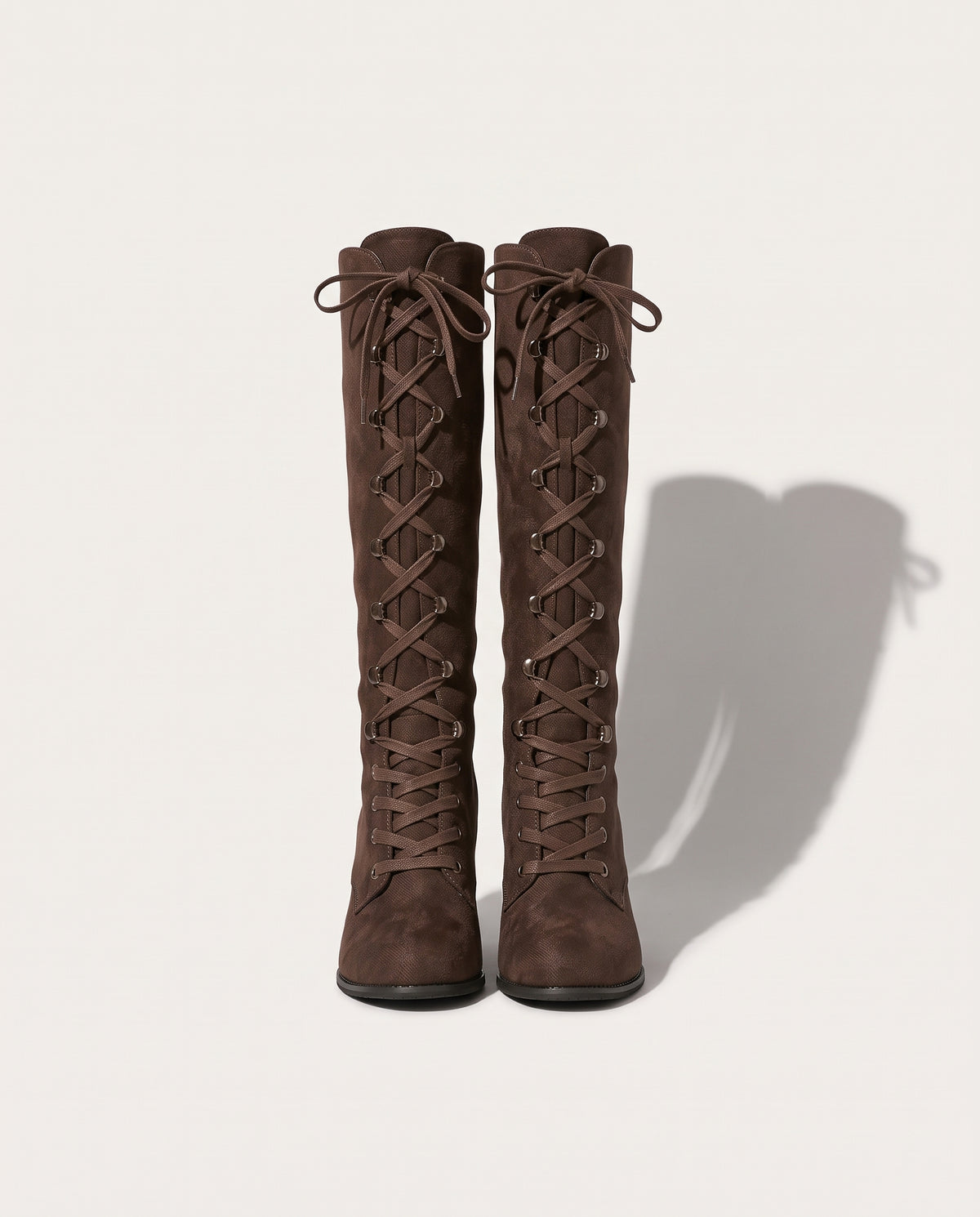 Oriane | Black Brown Lace Up Block Heel Leather Ankle Boots — voorkant
