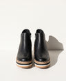 Clemence | Black Leather Wide Fit Platform Wedge Heeled Chelsea Boots