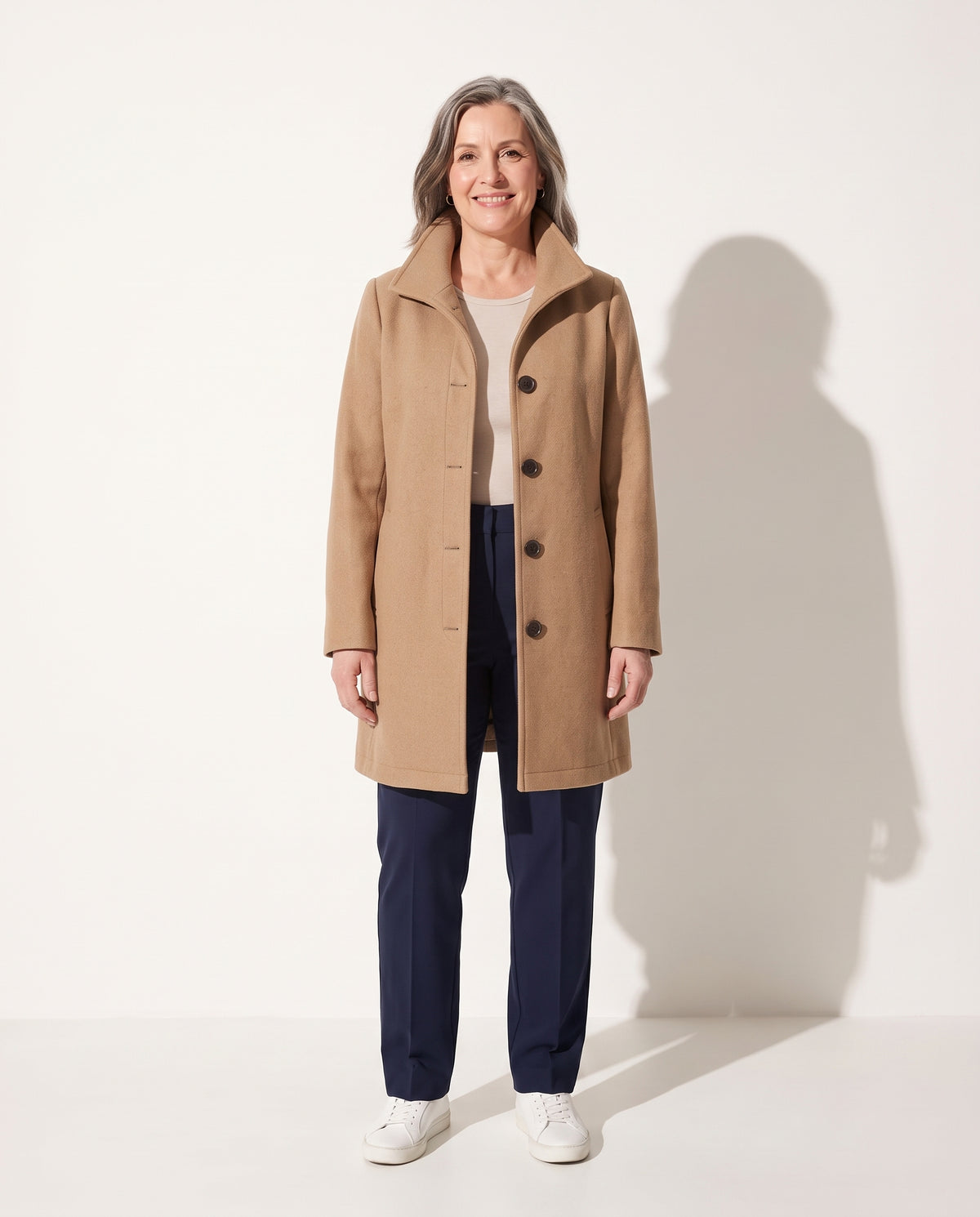 Ninon | Long Wool Blend Winter Down Coat — voorkant