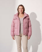 Henriette | Black Hooded Puffer Jacket Coat with Fur Hood — voorkant