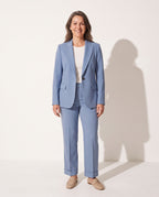 Sabine | Black Velvet Leather Trim Winter Blazer — voorkant
