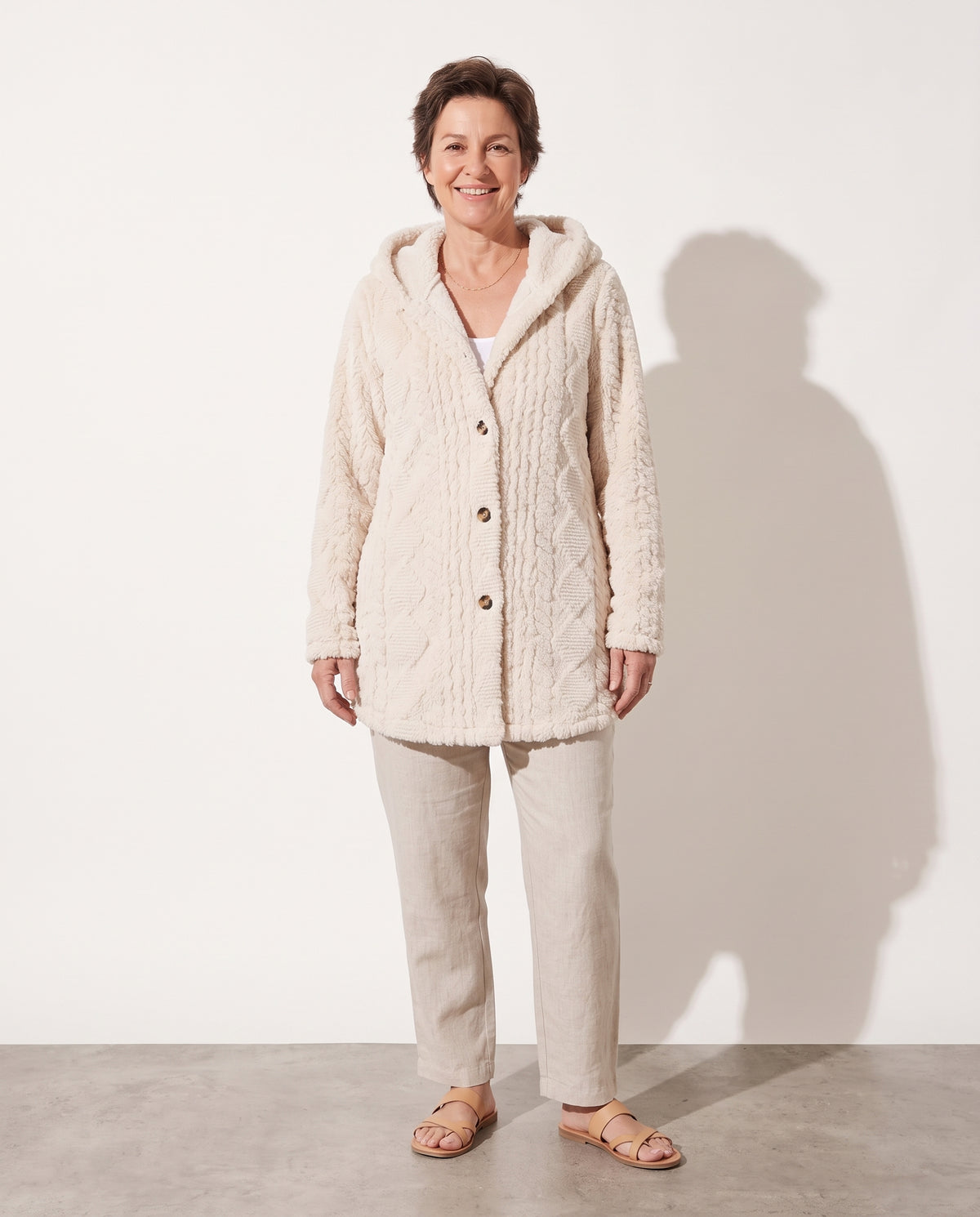 Sylvie | Red Camel Grey Hooded Cashmere Cardigan — voorkant