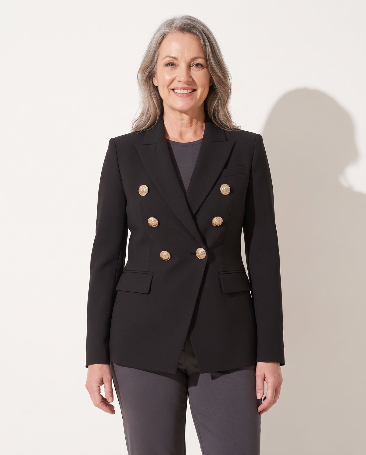 Marguerite | Velvet Sequin Pink Black Gold Buttons Double Breasted Blazer Coat — voorkant